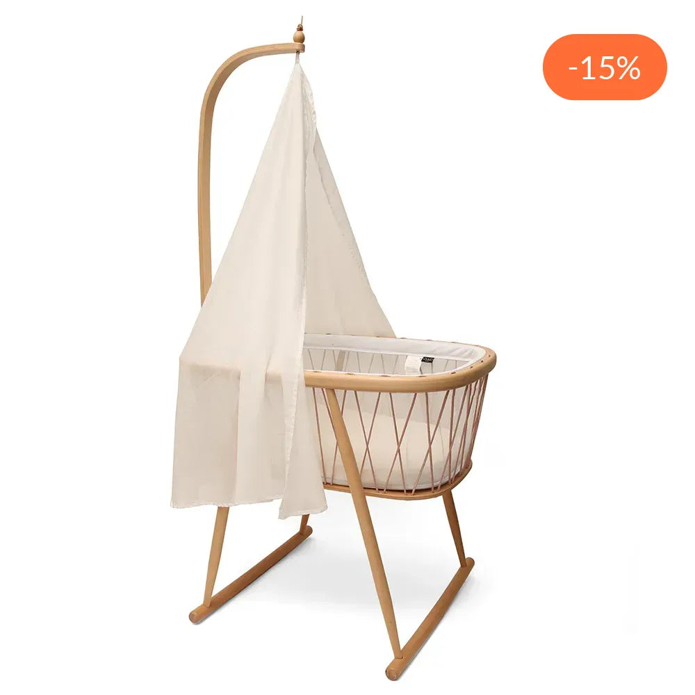 KIT Cuna de madera KUMI con arco y dosel
